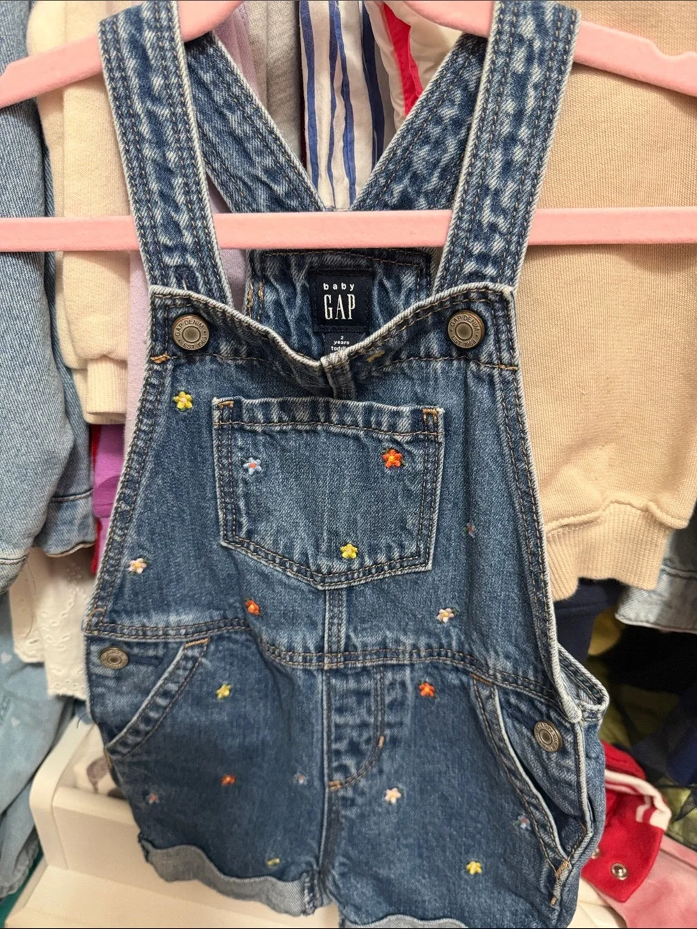 GAP Denim Embroidered Floral Kids Overalls in Blue